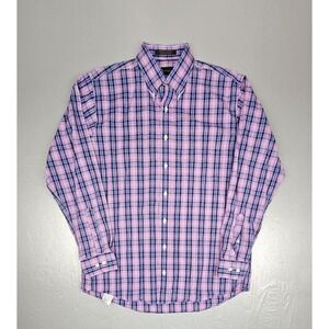Allen Edmonds Button Down Shirt Mens Large Purple Plaid Casual Dress Preppy L/S